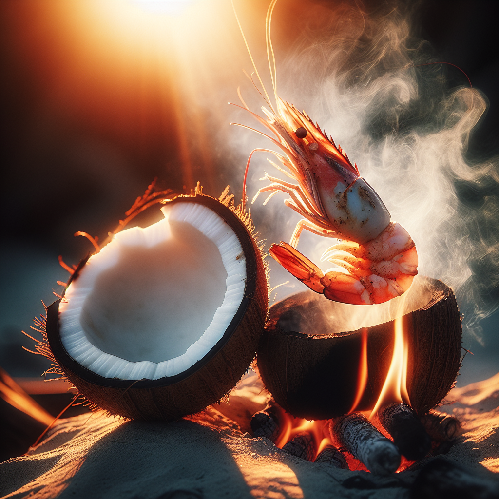 Fiji: Fijian Coconut Grilled Shrimp. 300mm Foto