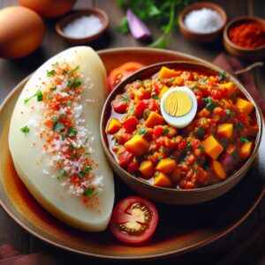 Nationalgericht Ghana: #Boiled Yam mit Garden Egg Stew# (Rezept)