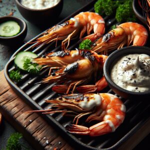 Nationalgericht Nauru: #Gegrillte Garnelen mit Kokosdip# (Rezept)