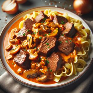 Nationalgericht Russland: #Rindergulasch Stroganoff# (Rezept)