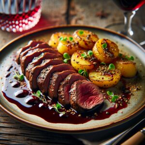 Nationalgericht Südafrika: #Ostrich Fillet with Red Wine Sauce# (Rezept)