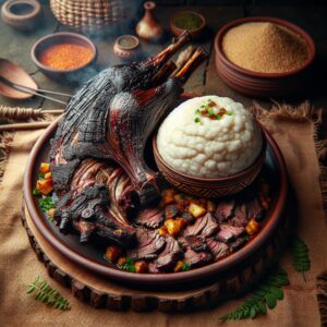 Nationalgericht Sambia: #Smoked Goat Meat with Nshima# (Rezept)