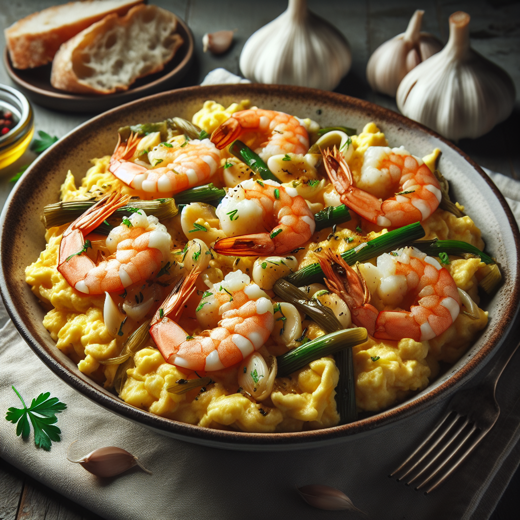 Nationalgericht Spanien: Revuelto de Ajetes y Gambas (Rezept)