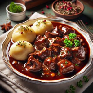 Nationalgericht Österreich: #Rehragout mit Serviettenknödel# (Rezept)