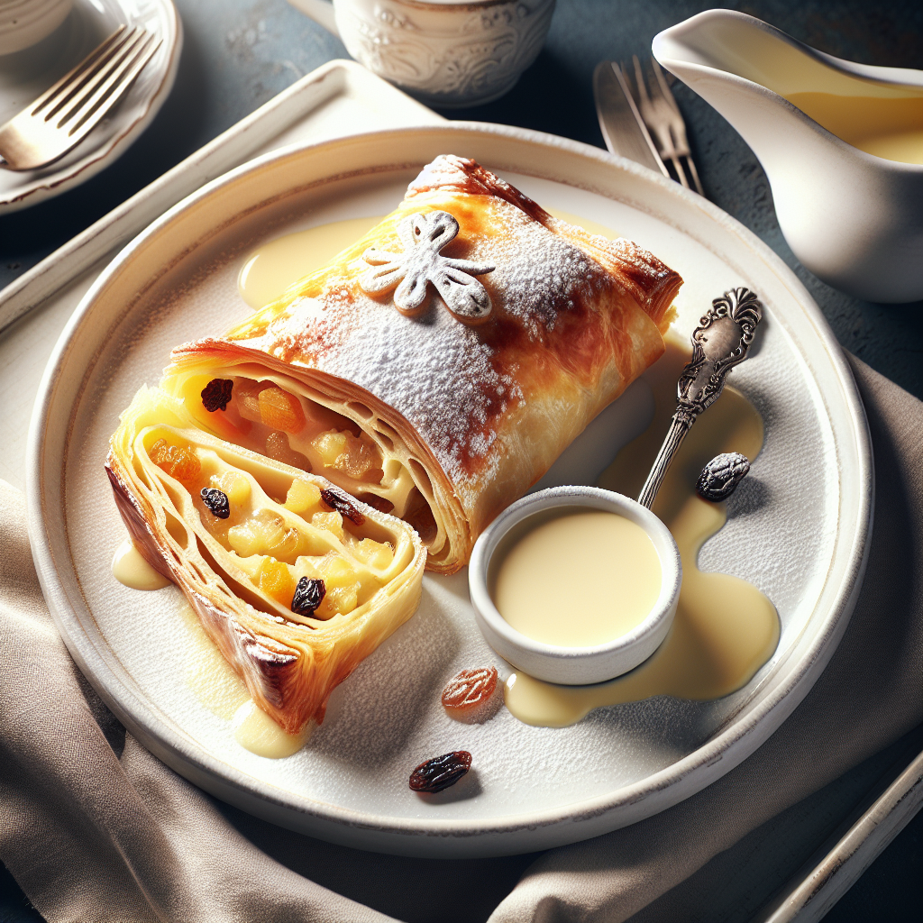 Nationalgericht Österreich: Topfenstrudel mit Vanillesauce (Rezept)