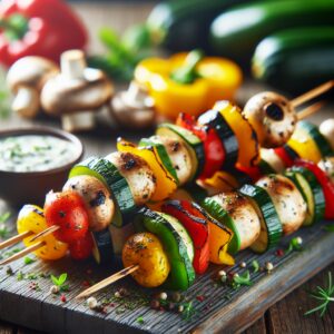 Nationalgericht Deutschland: #Gegrillte Gemüse-Spieße mit Kräuterdip# (Rezept)
