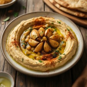 Nationalgericht Bahrain: Hummus mit geröstetem Knoblauch (Rezept)