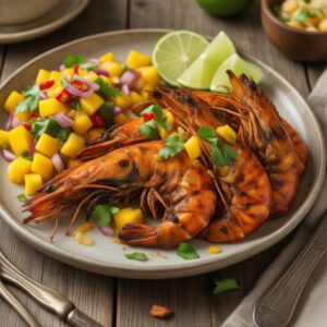 Nationalgericht Liberia: Gegrillte Garnelen mit Mango-Salsa (Rezept)