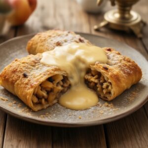 Nationalgericht Russland: Apfelstrudel mit Vanillesauce (Rezept)