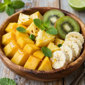 Nationalgericht Fiji: Tropical Fruit Salad with Honey Lime Dressing (Rezept)