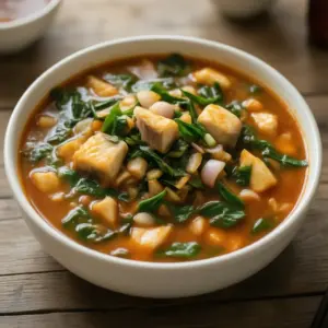 Nationalgericht Gambia: Cassava Leaf Soup with Fish (Rezept)