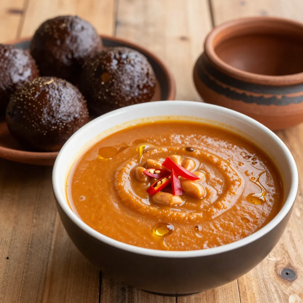 Nationalgericht Ghana: Kokonte with Groundnut Soup (Rezept)
